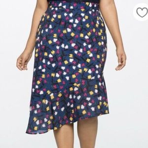 Eloquii Blue Floral Printed Pencil Skirt Side Slit